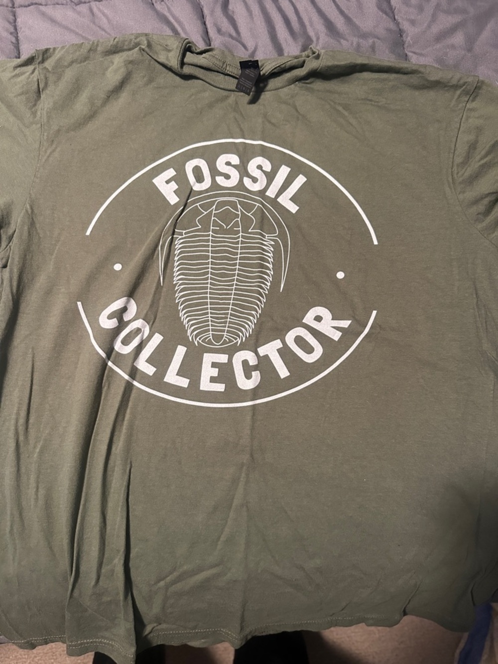 Fossil Olive Green Graphic Tee with White Trilobite Logo